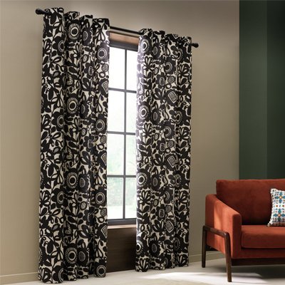 Kukkia white and black floral pattern curtains.